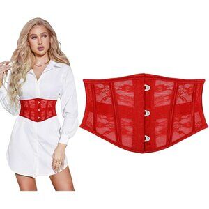 Women's Jacquard Corset Belt Lace Up Bustier Waspie Belt Renaissance Red Lace